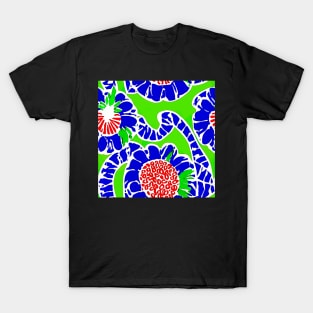 Lime green and blue retro flowers T-Shirt
